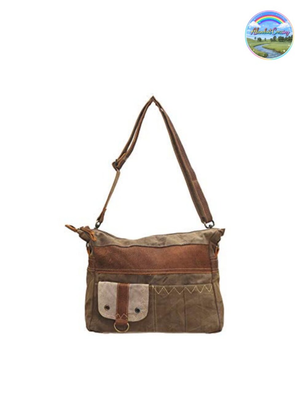 Vintage Canvas Western Purse with Genuine Leather Strap - Handcrafted Recycled
